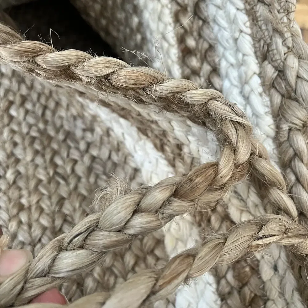 LR Home Natural Beige Jute Striped Storage Decorative Basket